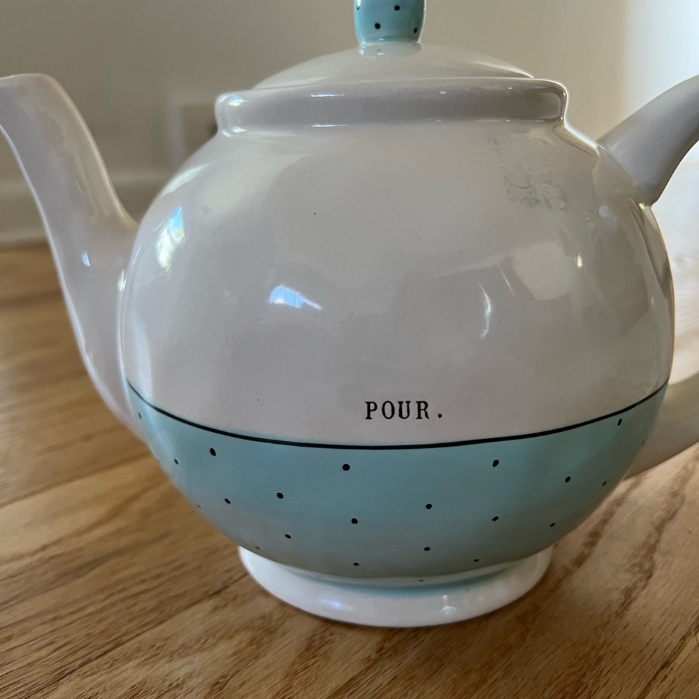 Rae Dunn vintage pitcher with blue and polka dots